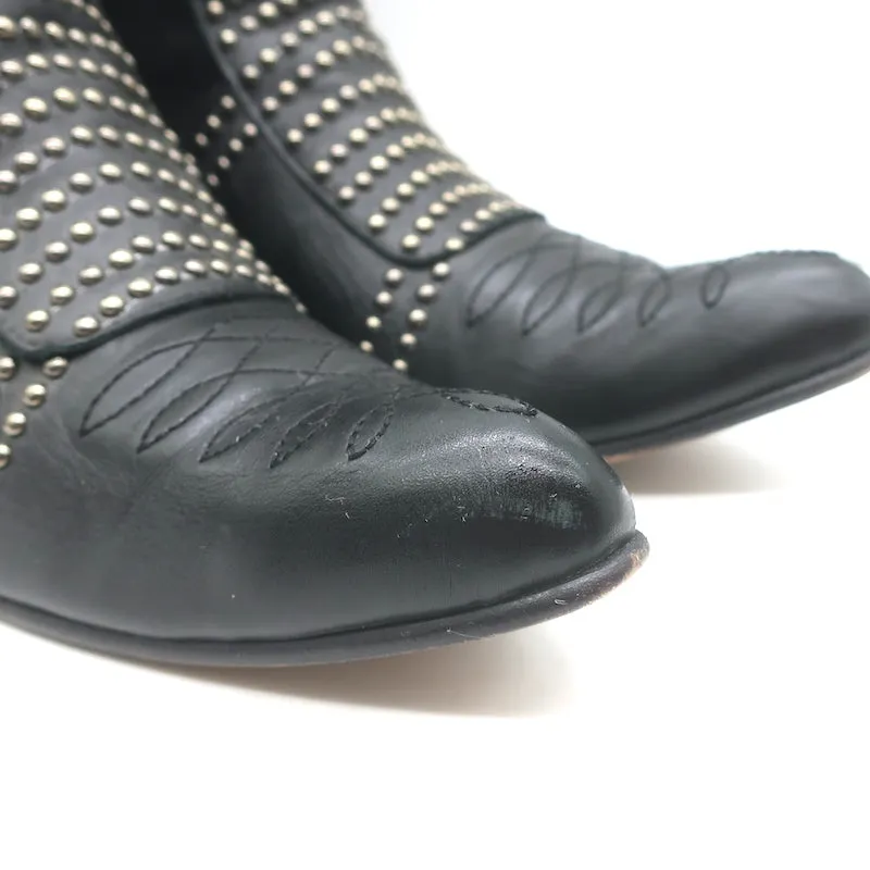 ANINE BING Bottines Charlie à Clous Argentés en Cuir Noir et Suède Taille 37