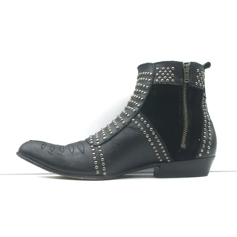 ANINE BING Bottines Charlie à Clous Argentés en Cuir Noir et Suède Taille 37