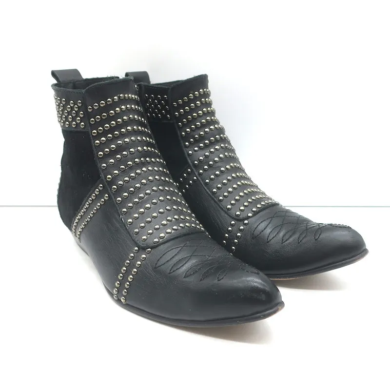 ANINE BING Bottines Charlie à Clous Argentés en Cuir Noir et Suède Taille 37