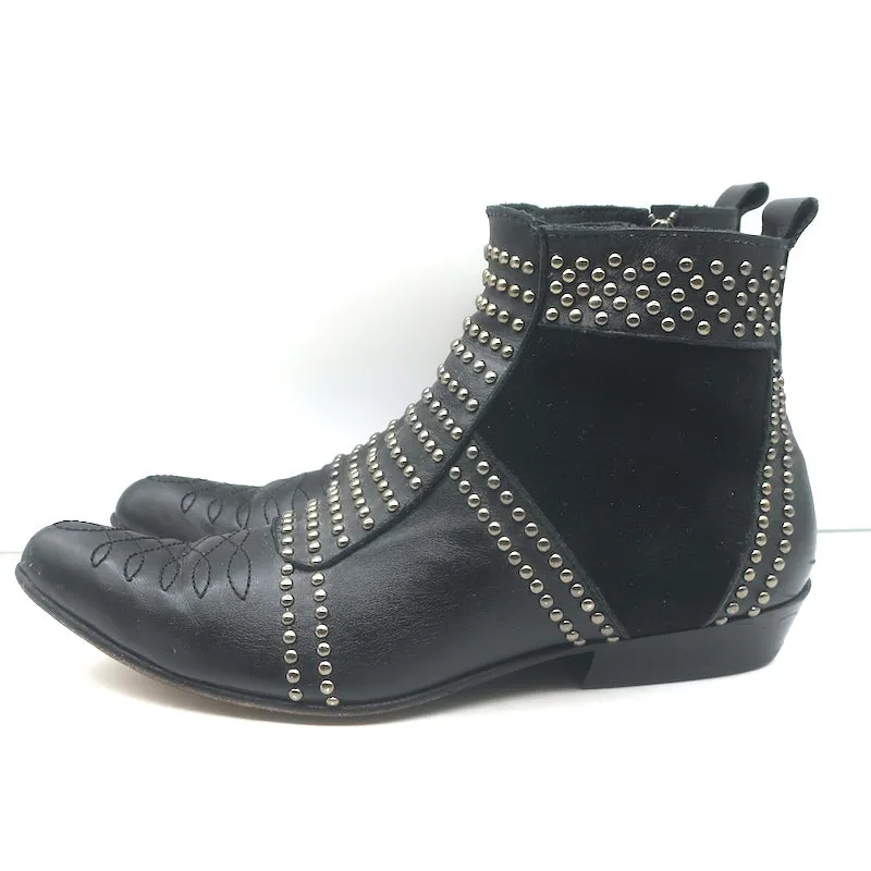 ANINE BING Bottines Charlie à Clous Argentés en Cuir Noir et Suède Taille 37