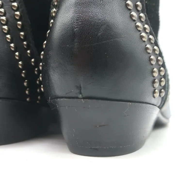 ANINE BING Bottines Charlie à Clous Argentés en Cuir Noir et Suède Taille 37
