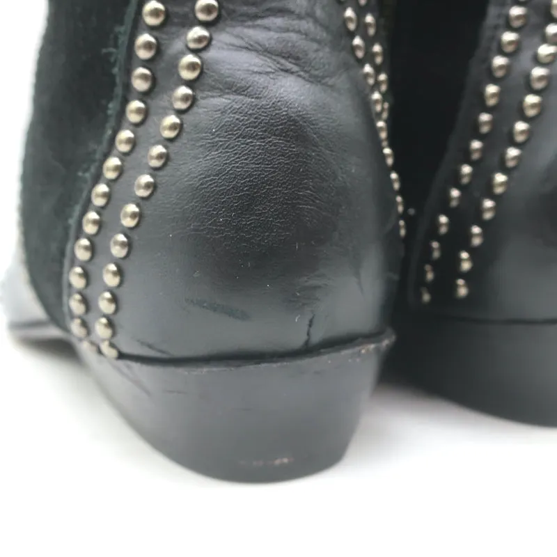 ANINE BING Bottines Charlie à Clous Argentés en Cuir Noir et Suède Taille 37