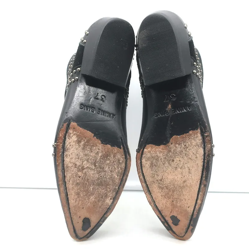 ANINE BING Bottines Charlie à Clous Argentés en Cuir Noir et Suède Taille 37