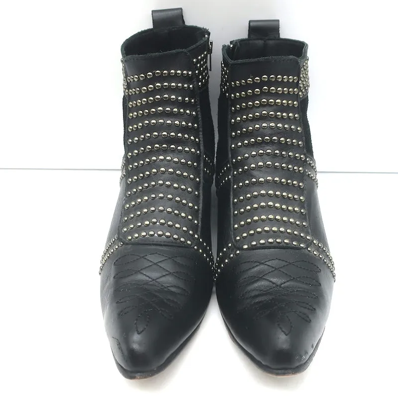 ANINE BING Bottines Charlie à Clous Argentés en Cuir Noir et Suède Taille 37