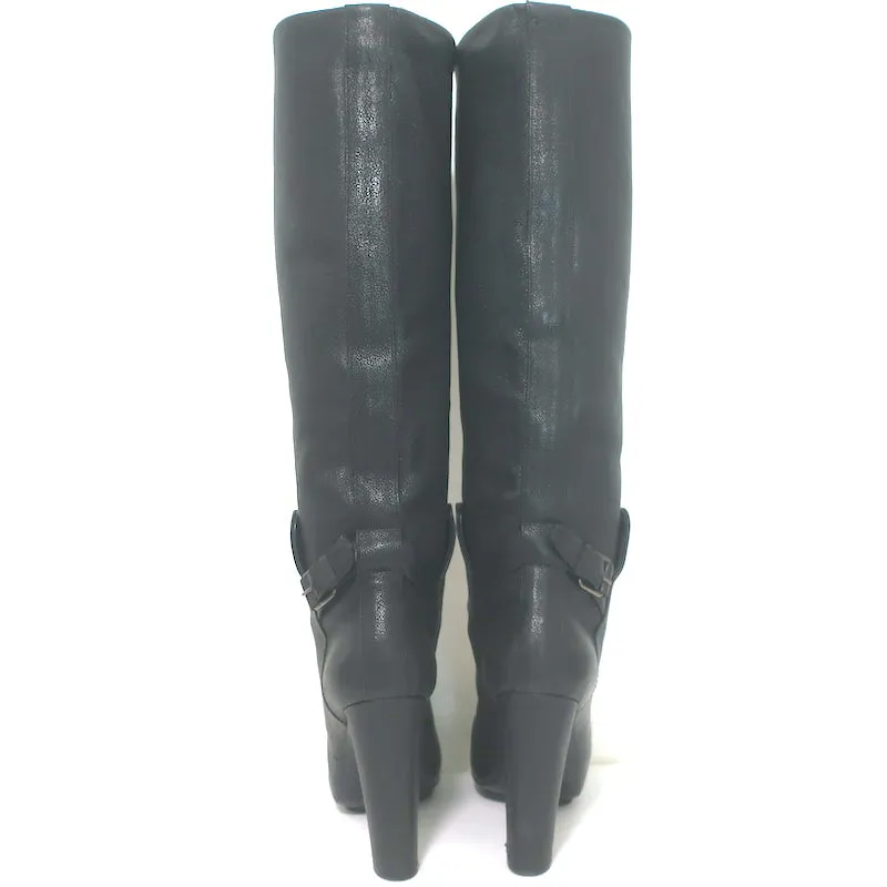 Balenciaga Bottes plateforme à hauteur de genou avec détail boucle en cuir noir grainé taille 38