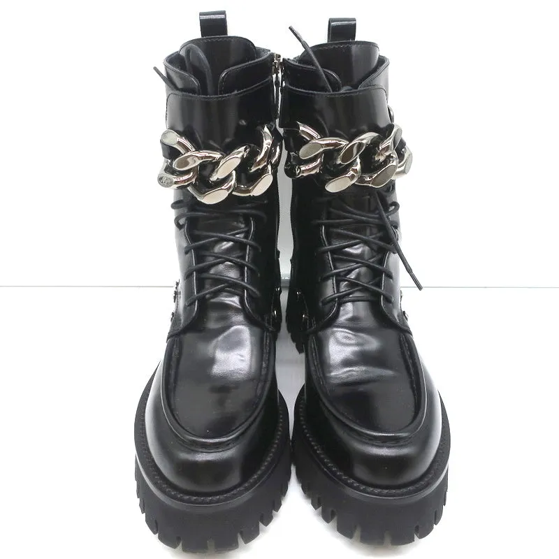 Bottes de combat à chaînes Casadei en cuir clouté noir taille 36.5