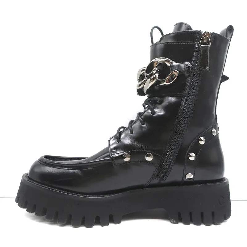 Bottes de combat à chaînes Casadei en cuir clouté noir taille 36.5