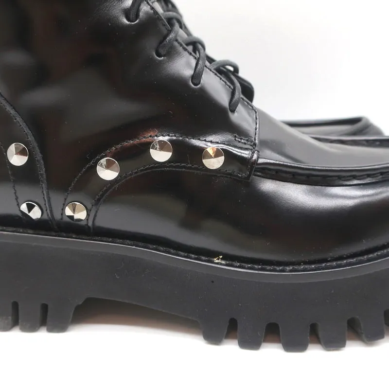 Bottes de combat à chaînes Casadei en cuir clouté noir taille 36.5