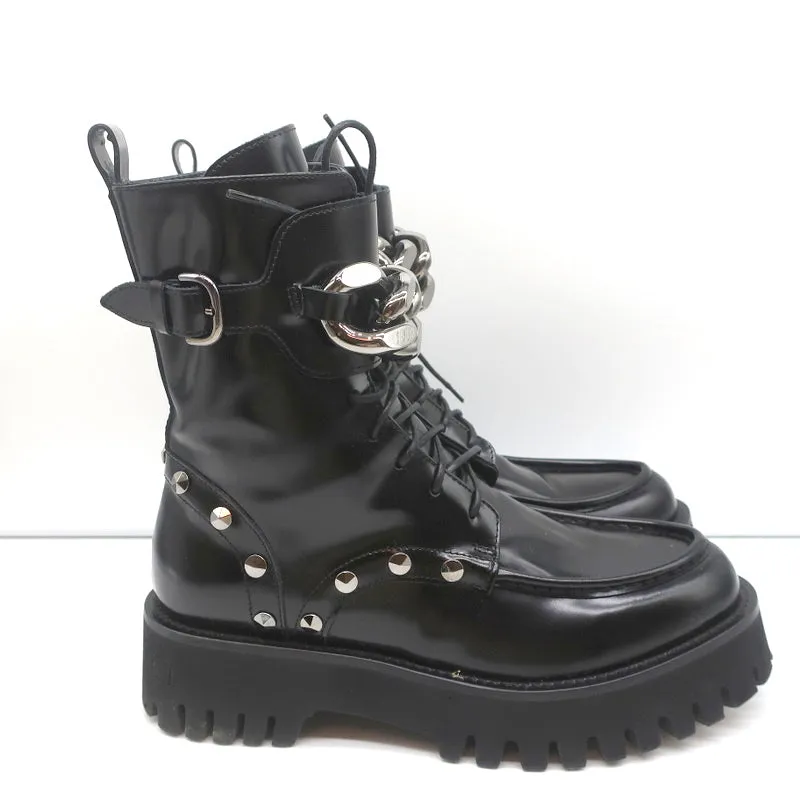 Bottes de combat à chaînes Casadei en cuir clouté noir taille 36.5