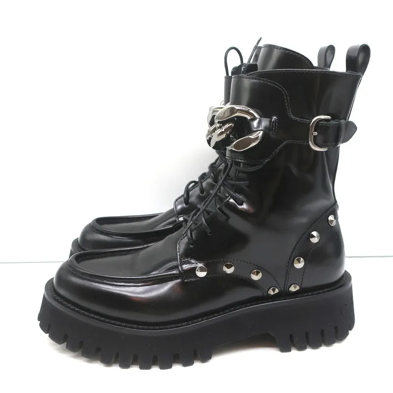 Bottes de combat à chaînes Casadei en cuir clouté noir taille 36.5