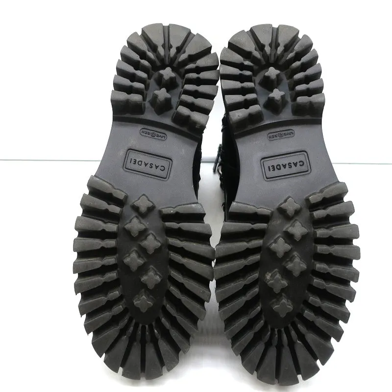 Bottes de combat à chaînes Casadei en cuir clouté noir taille 36.5