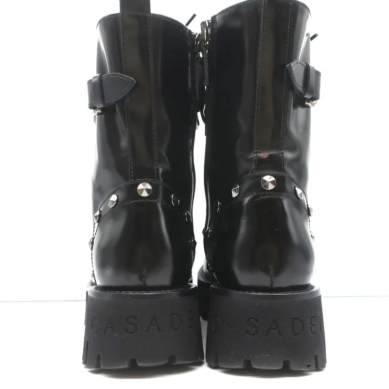 Bottes de combat à chaînes Casadei en cuir clouté noir taille 36.5