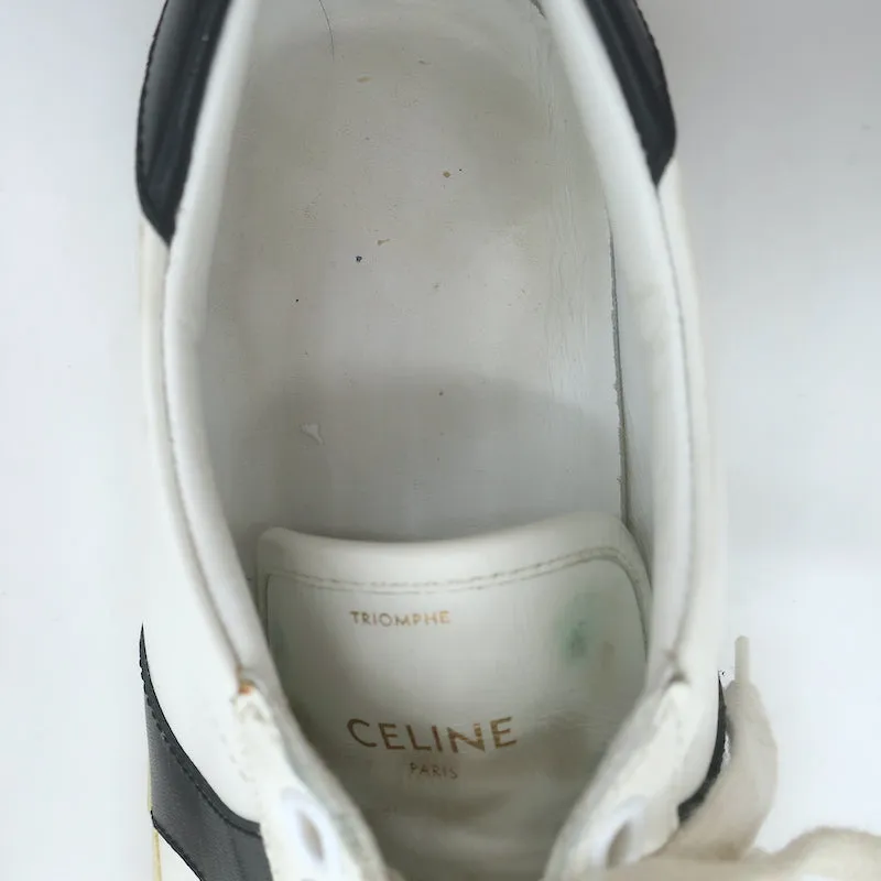 Celine Triomphe TR01L Sneakers Basses en Cuir Blanc et Noir Taille 37
