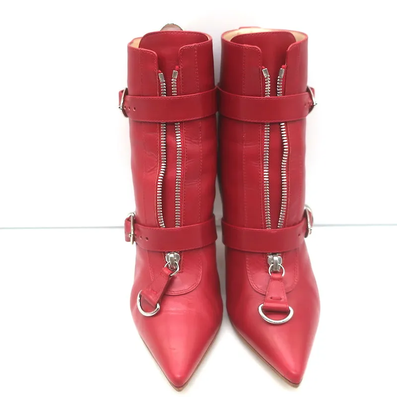 Bottes Gianvito Rossi à fermeture éclair avant et boucles en cuir rouge taille 36.5