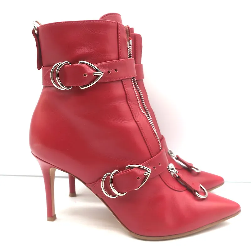 Bottes Gianvito Rossi à fermeture éclair avant et boucles en cuir rouge taille 36.5