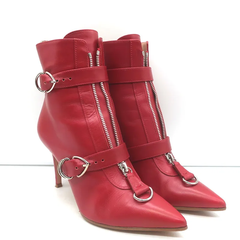 Bottes Gianvito Rossi à fermeture éclair avant et boucles en cuir rouge taille 36.5