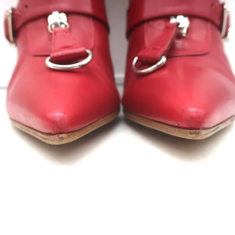 Bottes Gianvito Rossi à fermeture éclair avant et boucles en cuir rouge taille 36.5
