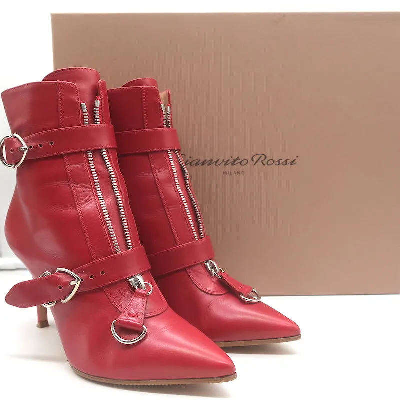 Bottes Gianvito Rossi à fermeture éclair avant et boucles en cuir rouge taille 36.5