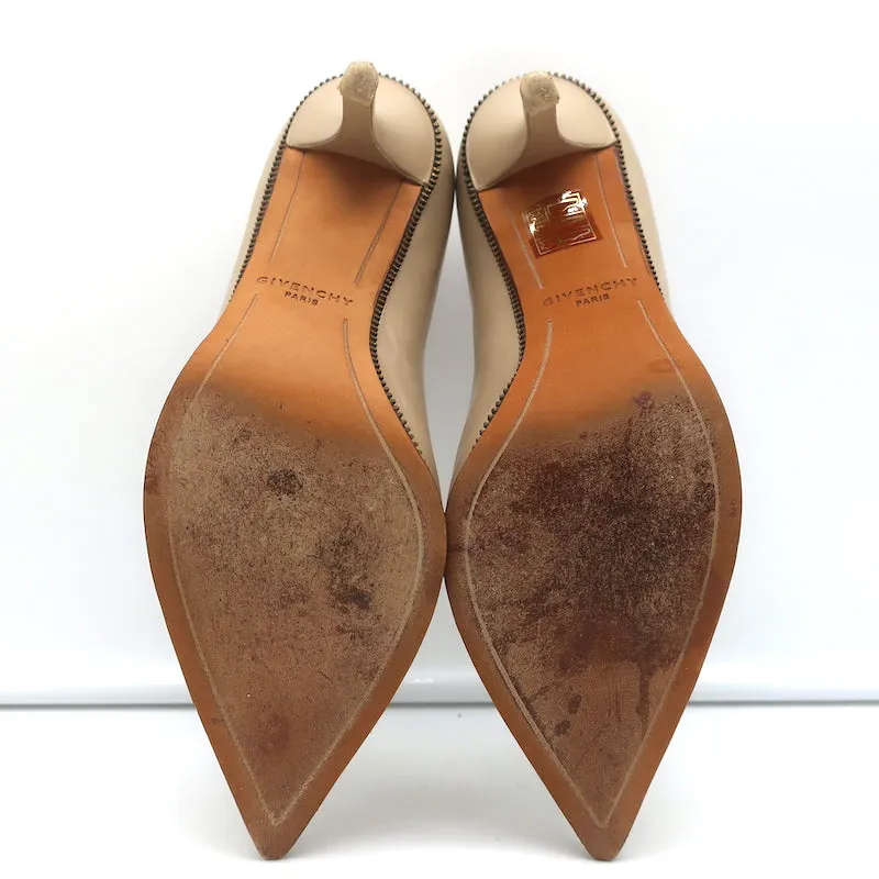 Escarpins Givenchy à fermeture éclair en cuir vernis beige taille 36 à bout pointu et talons