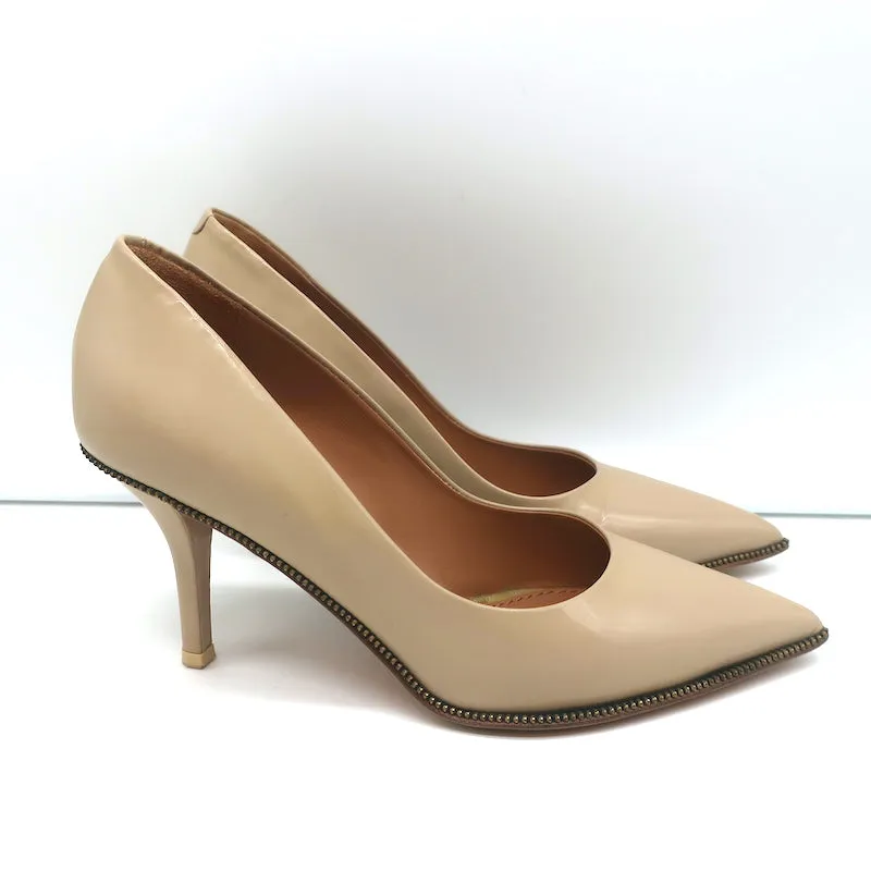 Escarpins Givenchy à fermeture éclair en cuir vernis beige taille 36 à bout pointu et talons