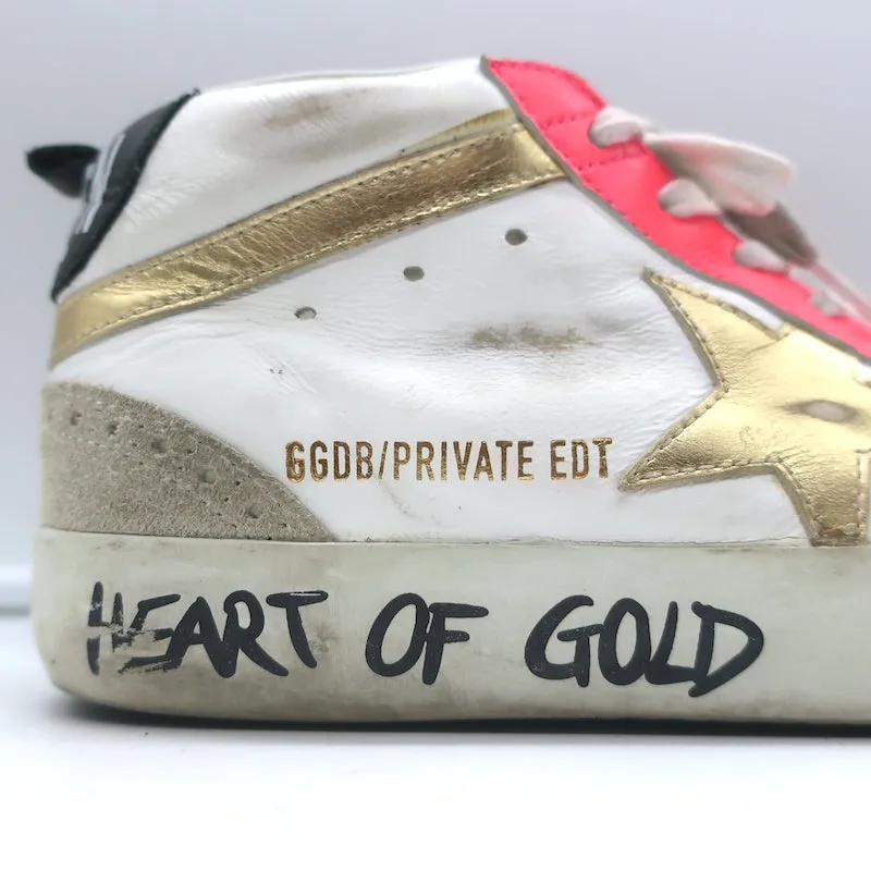Golden Goose Heart of Gold Mid Star Sneakers en cuir blanc et rose taille 35