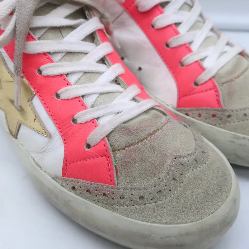 Golden Goose Heart of Gold Mid Star Sneakers en cuir blanc et rose taille 35