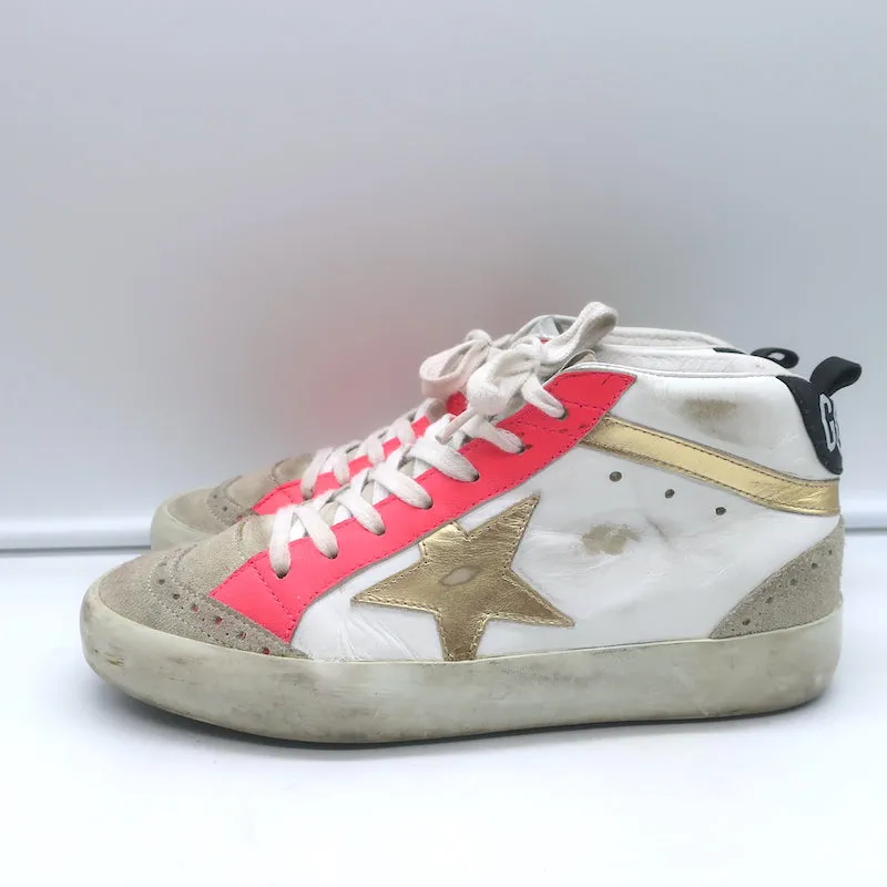 Golden Goose Heart of Gold Mid Star Sneakers en cuir blanc et rose taille 35