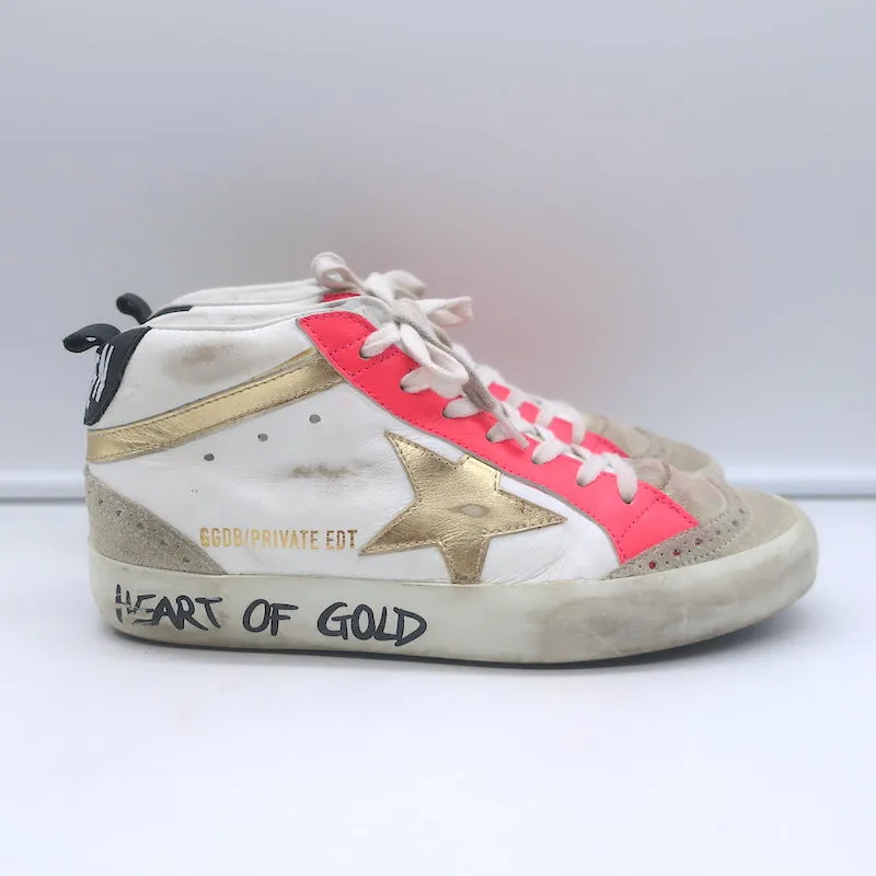 Golden Goose Heart of Gold Mid Star Sneakers en cuir blanc et rose taille 35
