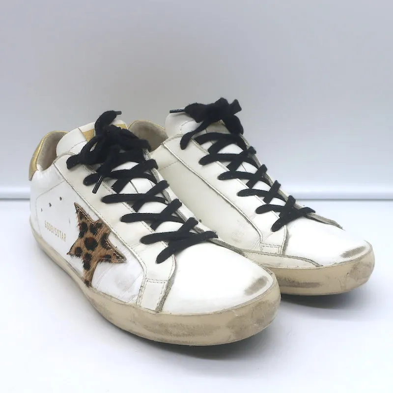 Golden Goose Superstar Léopard Pony Hair Star Sneakers Cuir Blanc Taille 38