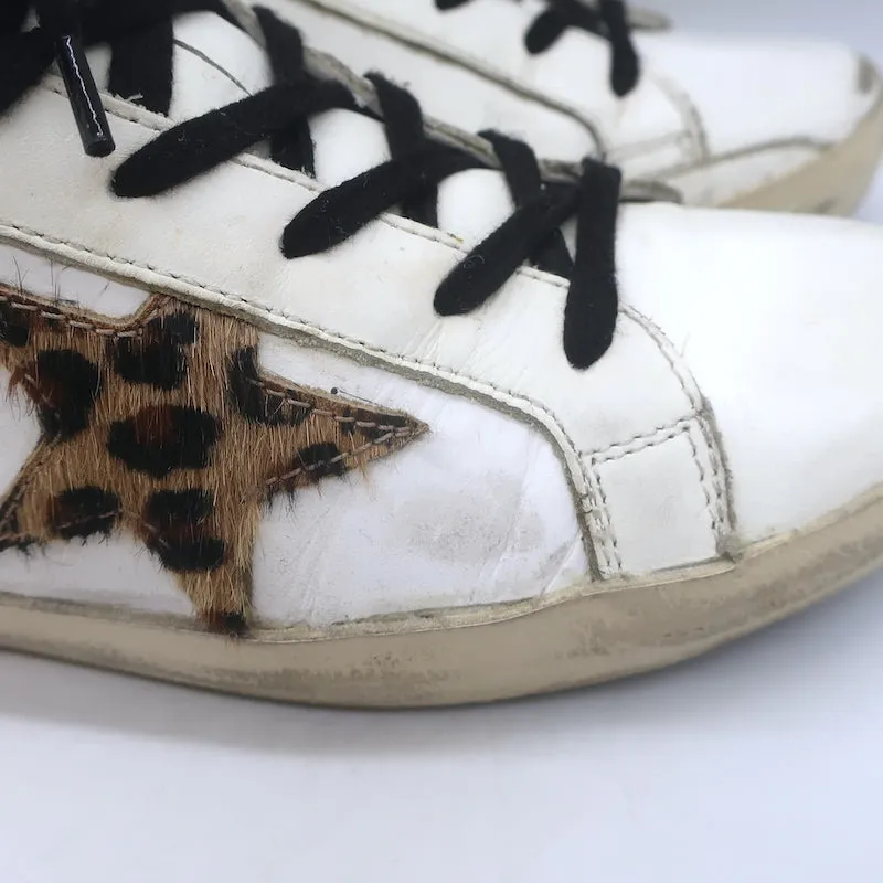 Golden Goose Superstar Léopard Pony Hair Star Sneakers Cuir Blanc Taille 38