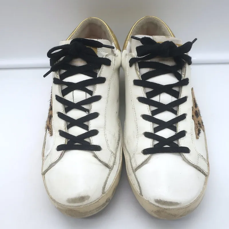 Golden Goose Superstar Léopard Pony Hair Star Sneakers Cuir Blanc Taille 38