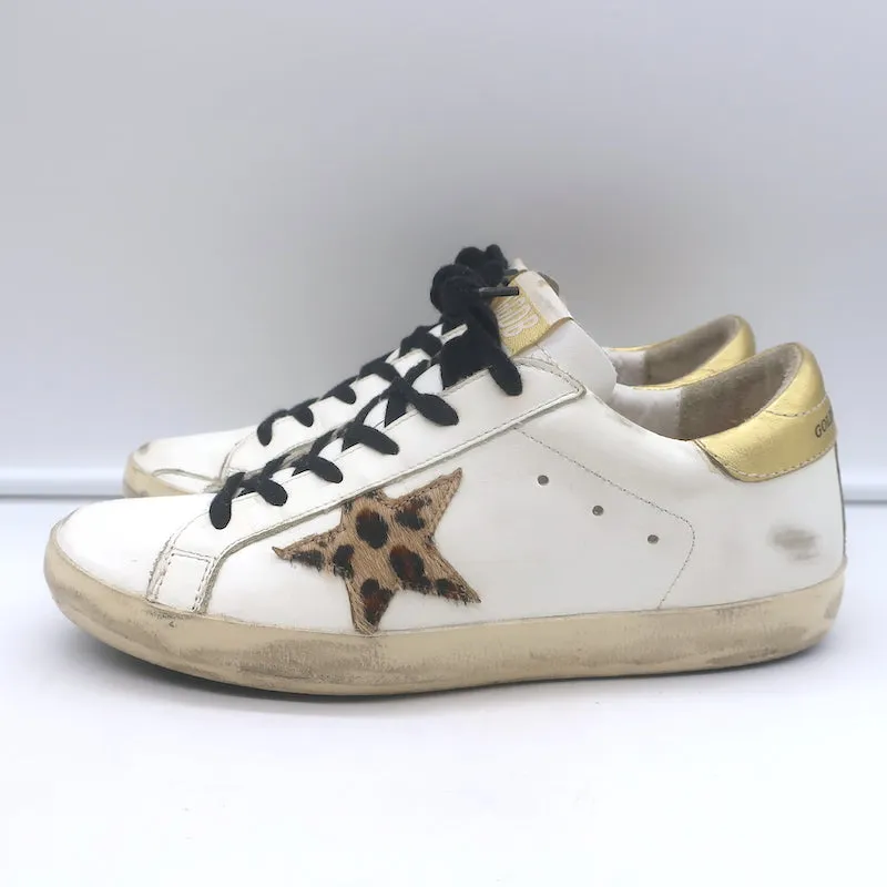 Golden Goose Superstar Léopard Pony Hair Star Sneakers Cuir Blanc Taille 38