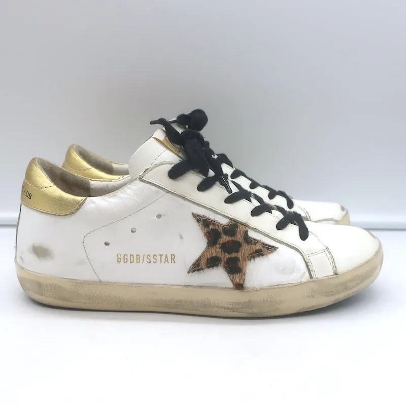 Golden Goose Superstar Léopard Pony Hair Star Sneakers Cuir Blanc Taille 38