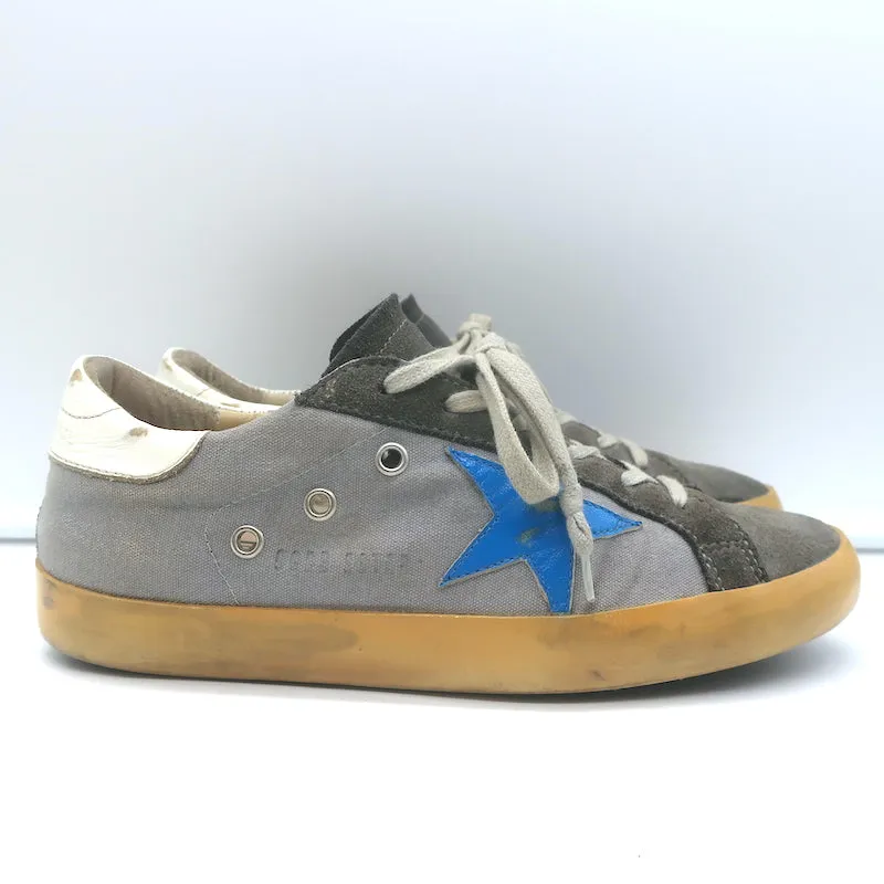 Golden Goose Superstar Baskets Basses en Toile Grise et Suède Taille 37