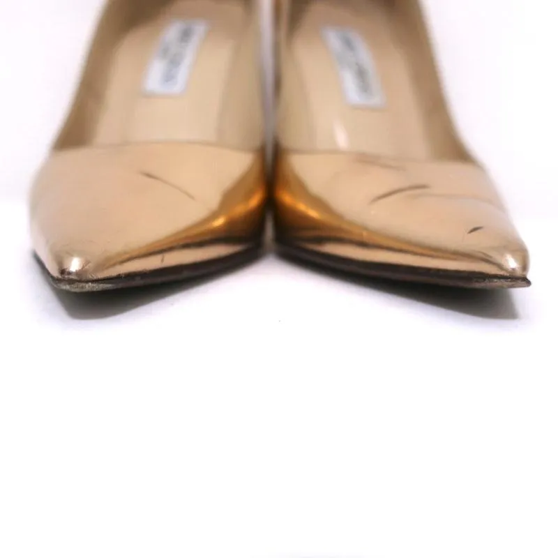 Jimmy Choo Abel Escarpins en Cuir Mirroir Or Rose Taille 36.5 à Bout Pointu Talons