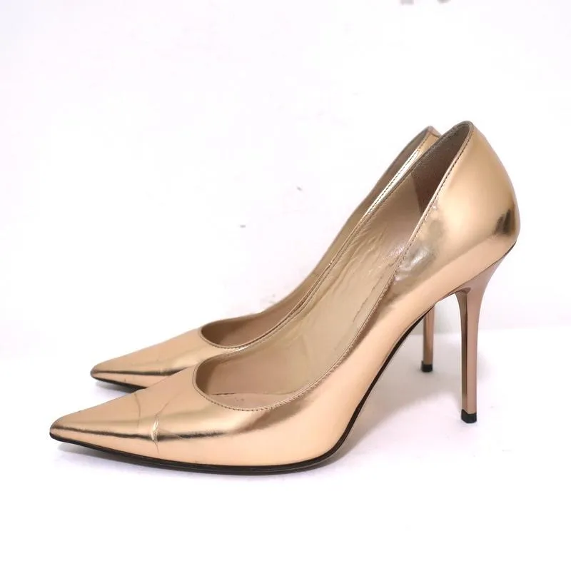 Jimmy Choo Abel Escarpins en Cuir Mirroir Or Rose Taille 36.5 à Bout Pointu Talons