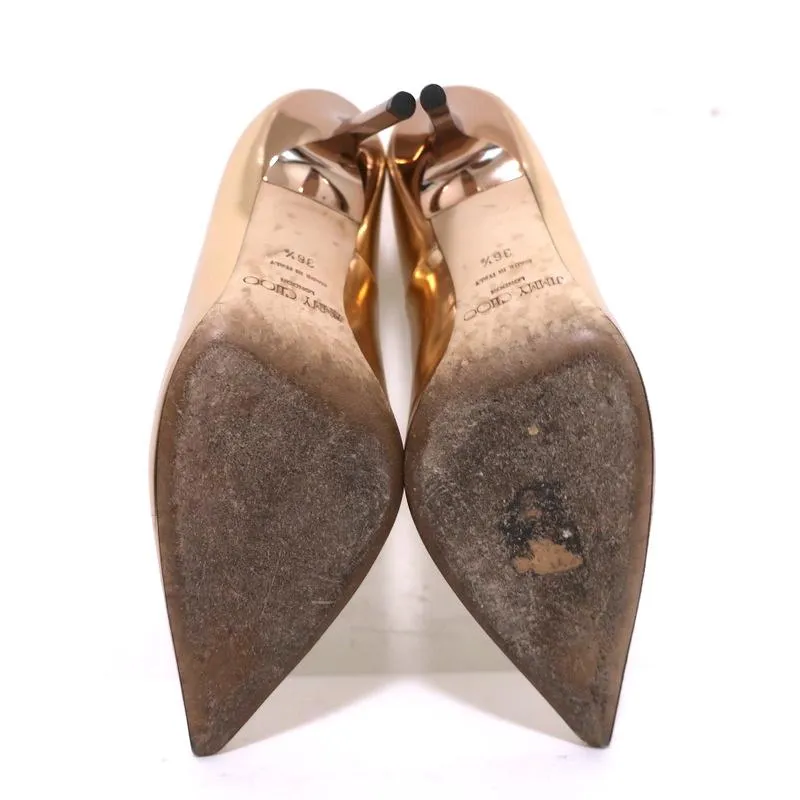 Jimmy Choo Abel Escarpins en Cuir Mirroir Or Rose Taille 36.5 à Bout Pointu Talons