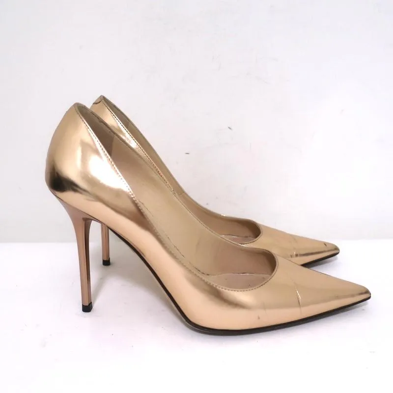 Jimmy Choo Abel Escarpins en Cuir Mirroir Or Rose Taille 36.5 à Bout Pointu Talons