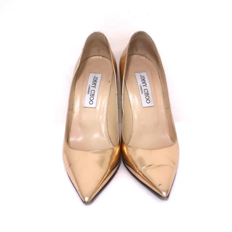 Jimmy Choo Abel Escarpins en Cuir Mirroir Or Rose Taille 36.5 à Bout Pointu Talons