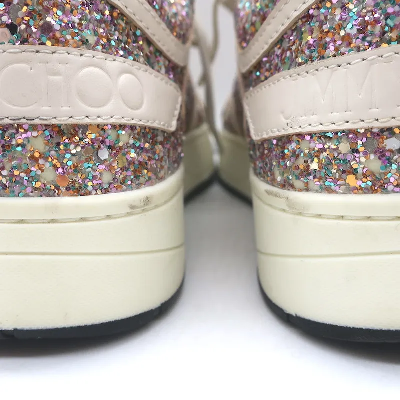 Jimmy Choo Hawaii Chaussures Basses à Paillettes Fluorescentes Rose/Blanc Taille 38
