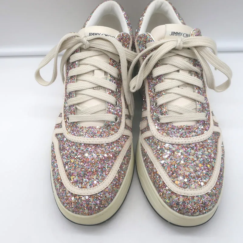Jimmy Choo Hawaii Chaussures Basses à Paillettes Fluorescentes Rose/Blanc Taille 38