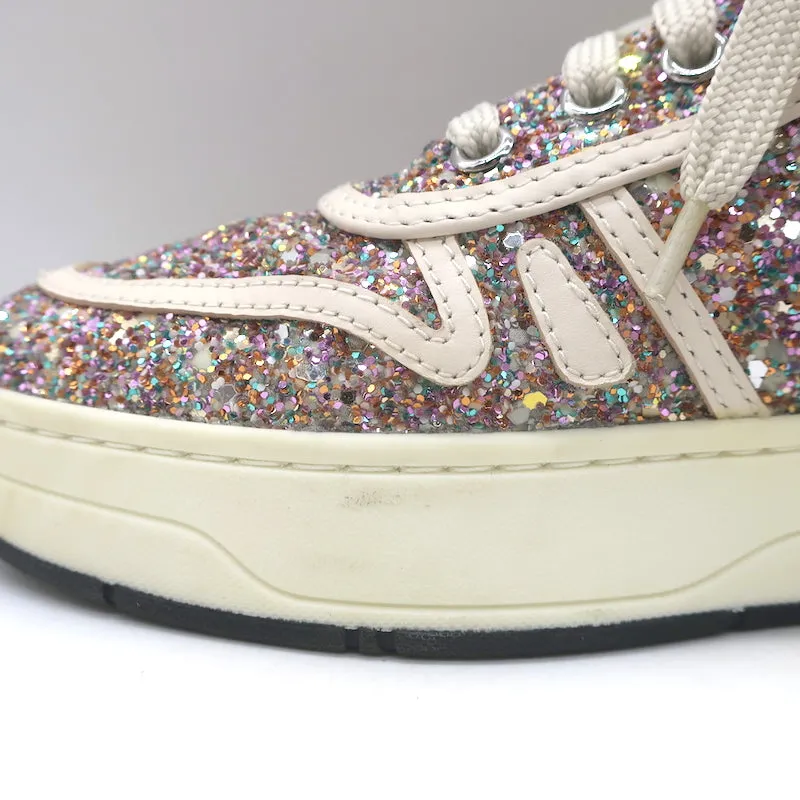 Jimmy Choo Hawaii Chaussures Basses à Paillettes Fluorescentes Rose/Blanc Taille 38