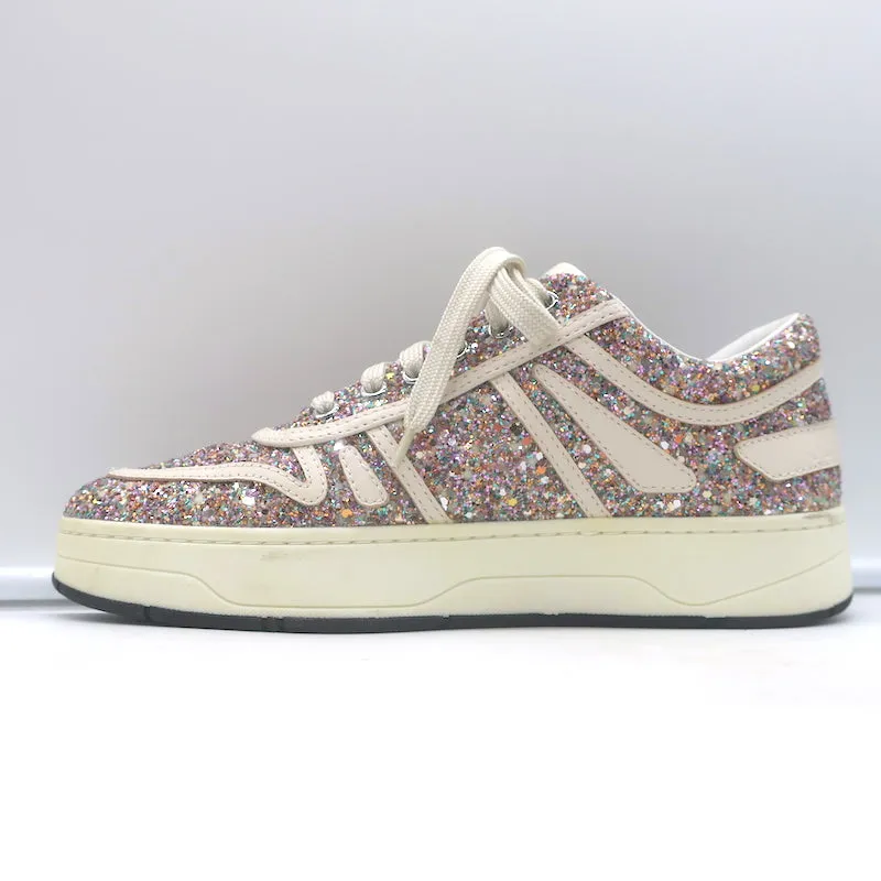 Jimmy Choo Hawaii Chaussures Basses à Paillettes Fluorescentes Rose/Blanc Taille 38