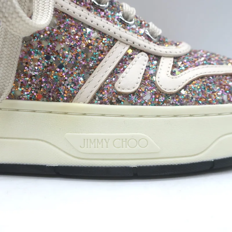 Jimmy Choo Hawaii Chaussures Basses à Paillettes Fluorescentes Rose/Blanc Taille 38