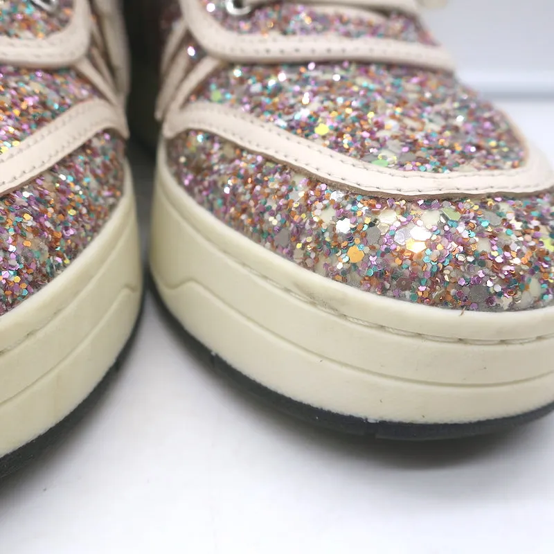 Jimmy Choo Hawaii Chaussures Basses à Paillettes Fluorescentes Rose/Blanc Taille 38