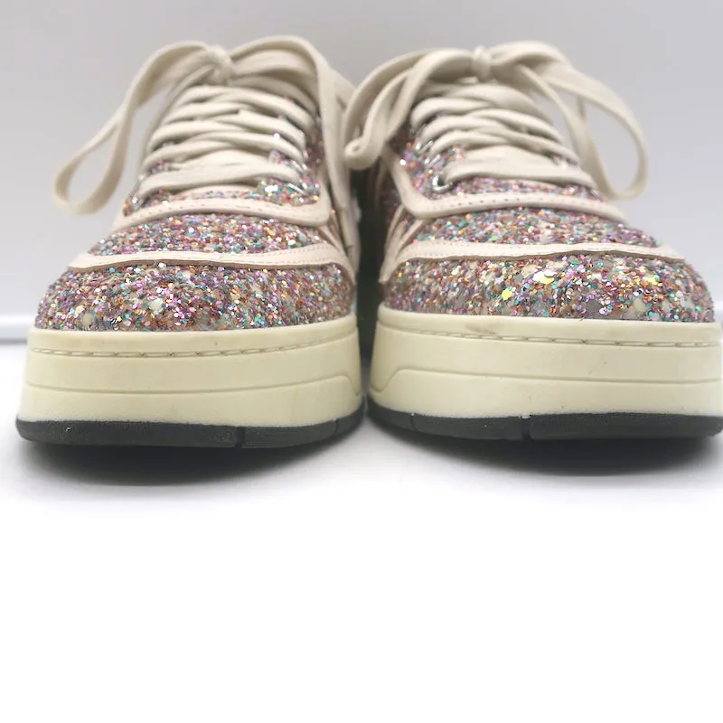 Jimmy Choo Hawaii Chaussures Basses à Paillettes Fluorescentes Rose/Blanc Taille 38