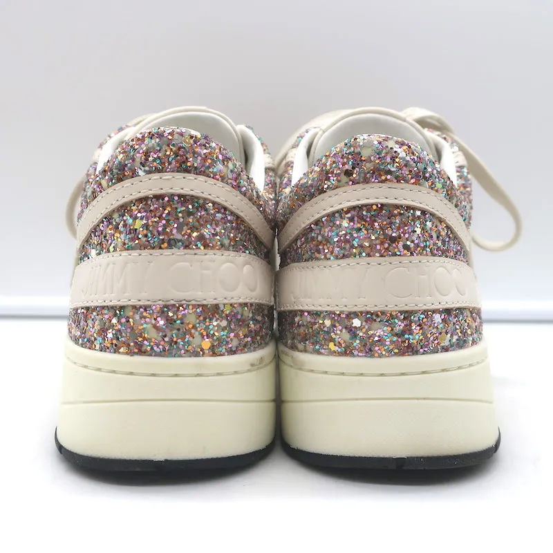 Jimmy Choo Hawaii Chaussures Basses à Paillettes Fluorescentes Rose/Blanc Taille 38