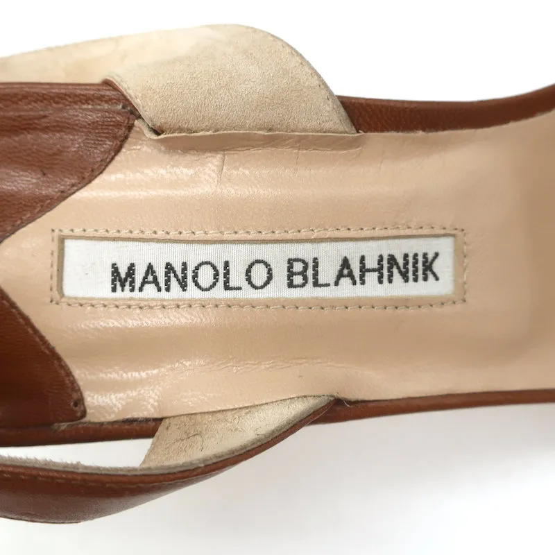 Manolo Blahnik Carolyne 90 Escarpins à Bride Arrière Cuir Marron Taille 42