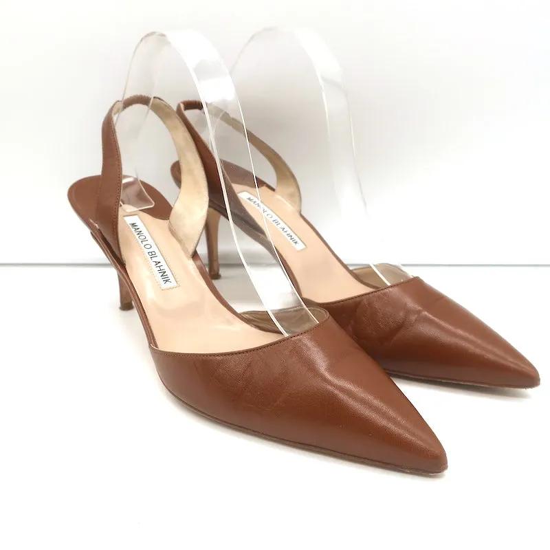 Manolo Blahnik Carolyne 90 Escarpins à Bride Arrière Cuir Marron Taille 42