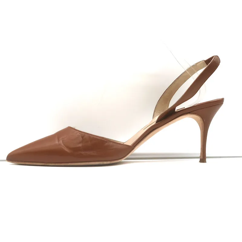 Manolo Blahnik Carolyne 90 Escarpins à Bride Arrière Cuir Marron Taille 42